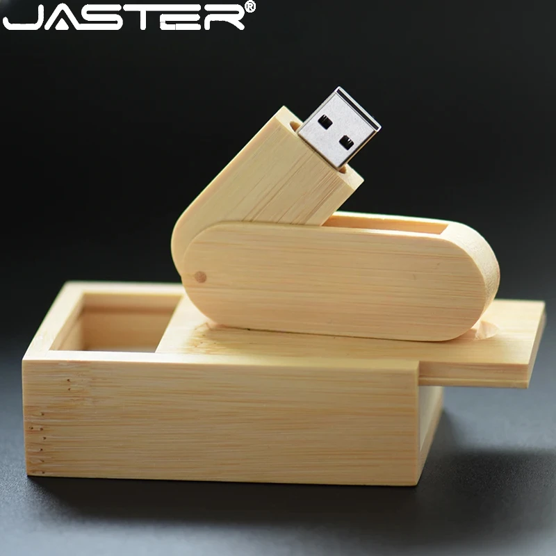 JASTER Rotatable Wood USB 2.0 Flash Drive 128GB Pen Drive with Wooden Box 64GB Creative Business Gift Colorful Memory Stick 32GB