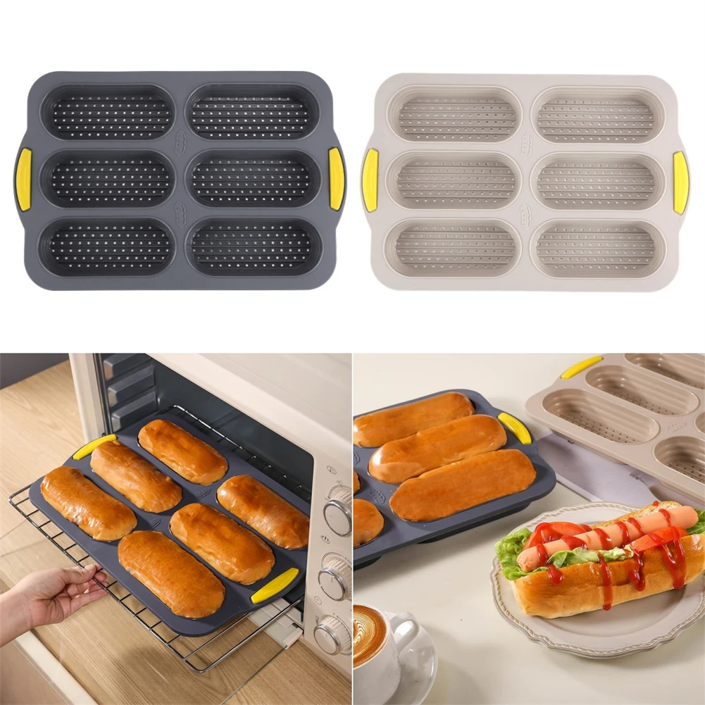 6 Slot Silicone Toast Loaf Baking Pan Hot Dog Bun Pan Anti-scalding Non-stick Oven Tool Kitchen Baking Tools Accessories New