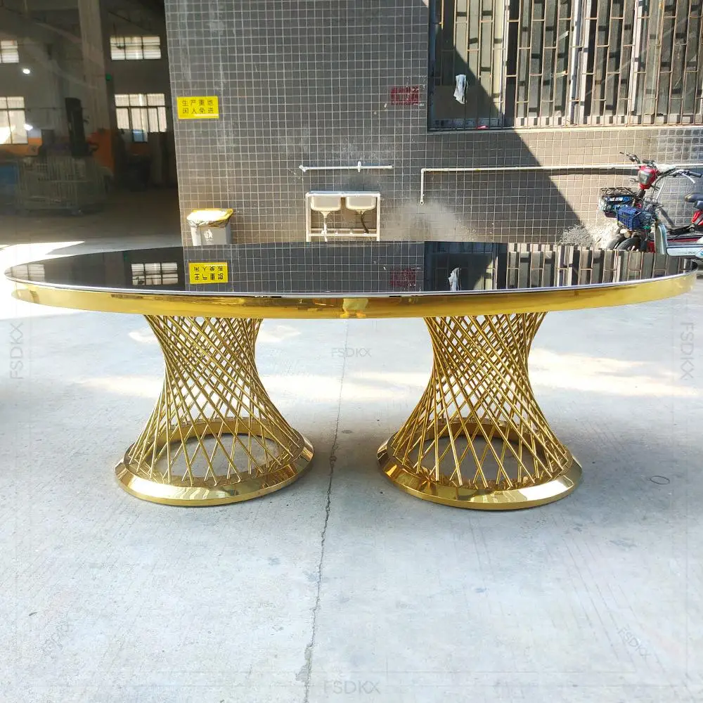 High Quality Stainless Steel Dining Table With Glass Top for Wedding and Catering Furniture