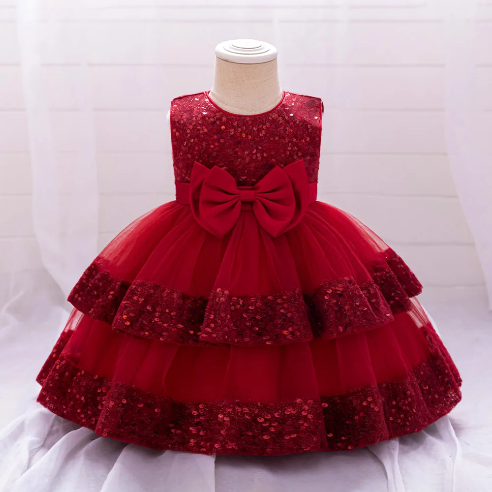 

Shiny Toddler Baby Girls Sequined Layered Ruffled Flower Girl Birthday Party Formal Princess Dress