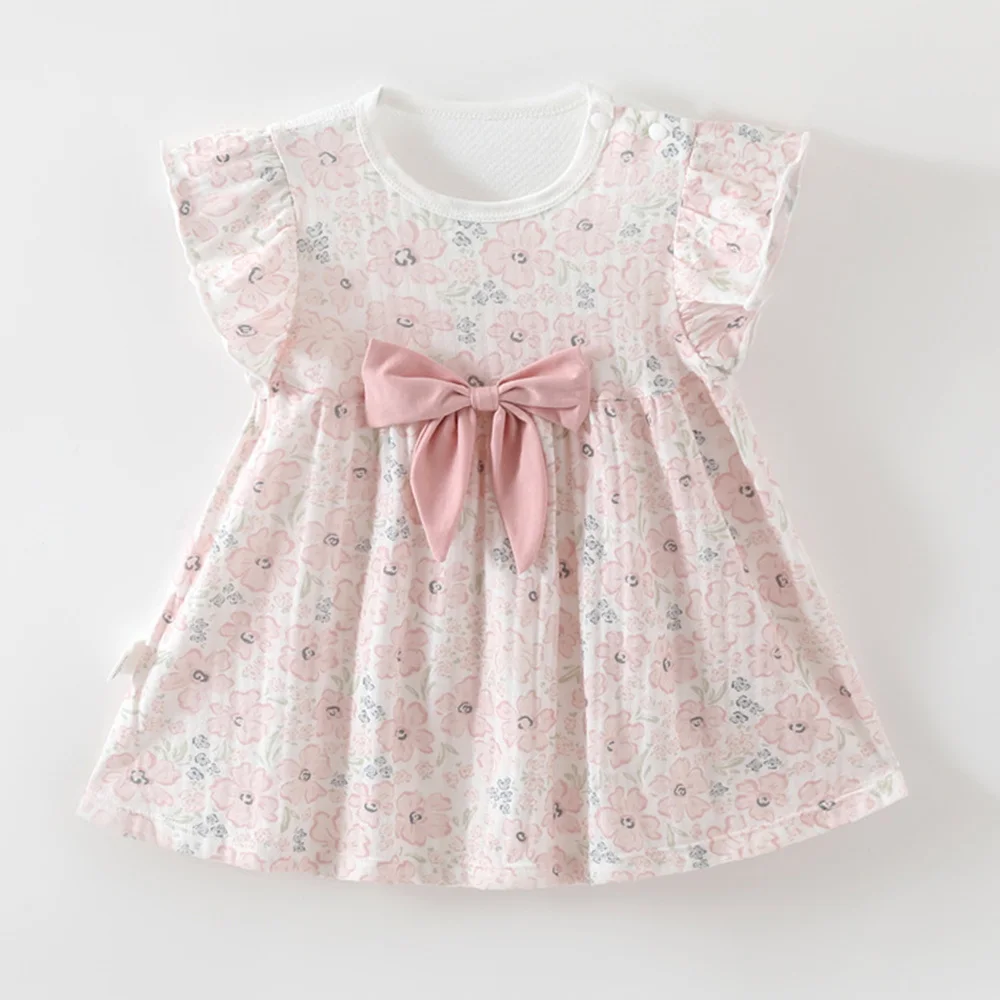 Baby Girl Dress Summer New Arrival Floral Big Bow Cotton Boutique Infant Clothig Daily Wear Baby Dresses Wholesale