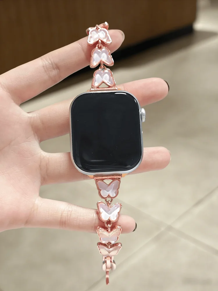 

Цепочка с бабочками из розового золота, подходит для ремешка Apple Watch, совместима с ремешками iWatch 38 мм, 40 мм, 41 мм, 42 мм, 44 мм, 45 мм, 49 мм.