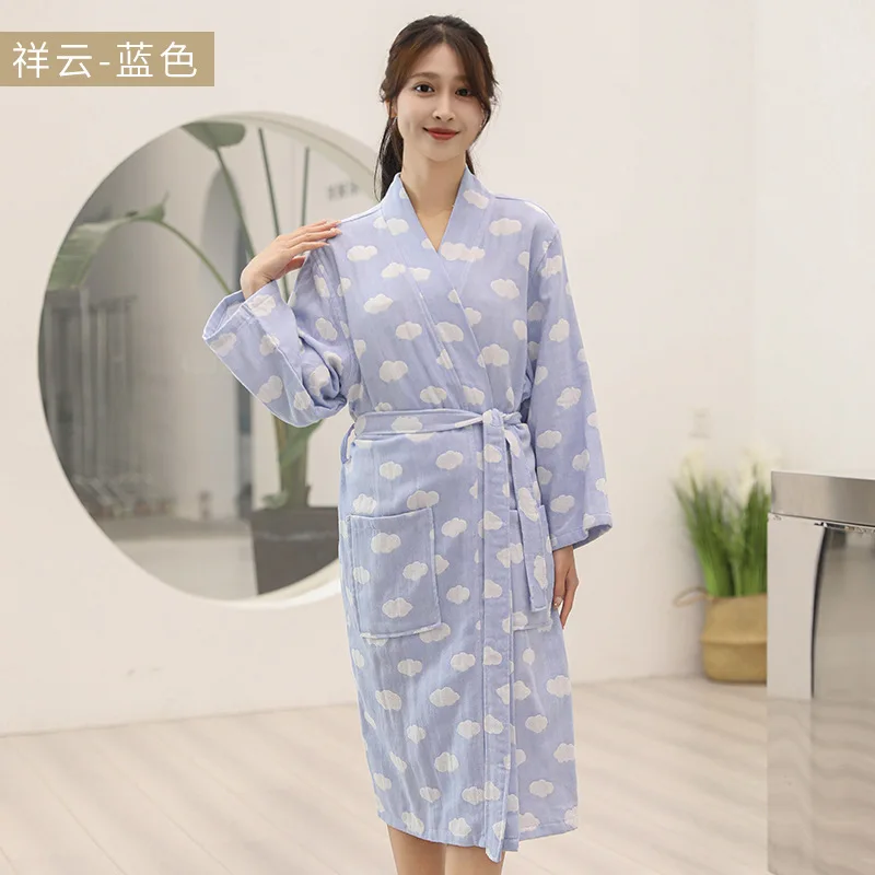 أردية قطنية للنساء بأكمام طويلة للربيع والصيف رداء حمام نسائي مطبوع صباحي ملابس منزلية فضفاضة فساتين نوم