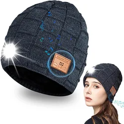 Warm Bluetooth 5.0 Headphones Outdoor LED Light Music Hat with MIC for Handsfree Easy to Disassemble Washable Birthday Gifts