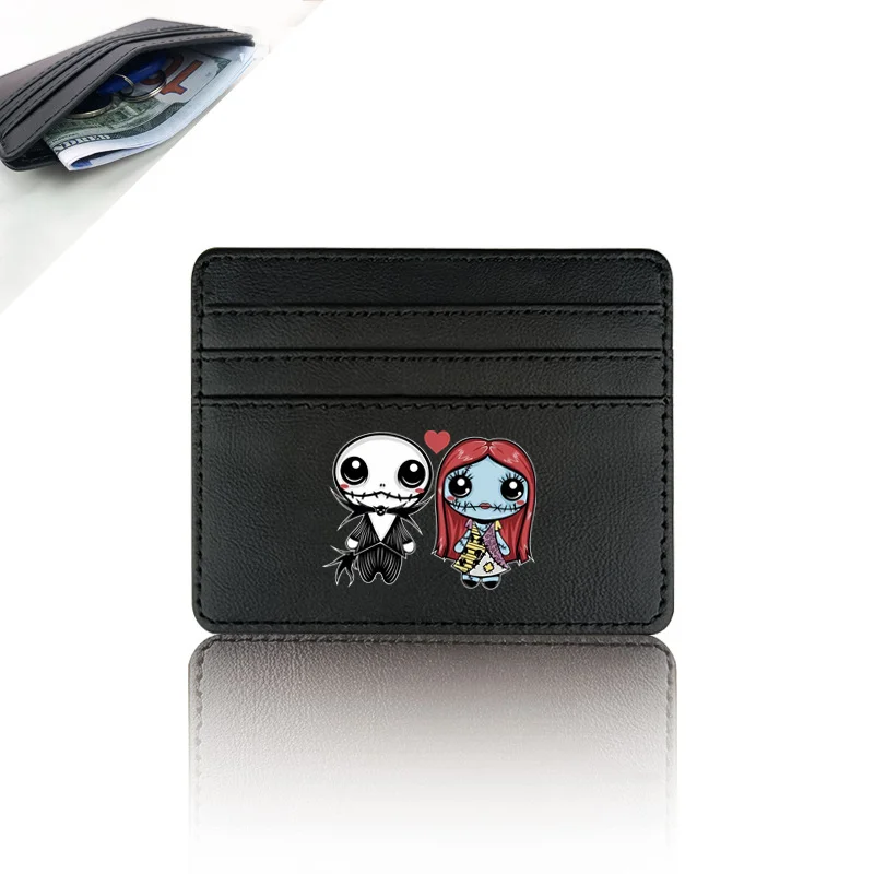 Cute Disney The Nightmare Before Christmas Jack Sally Card & ID Holders Coin Purse PU ID Genuine Leather ID Clip Coin Purse 2024