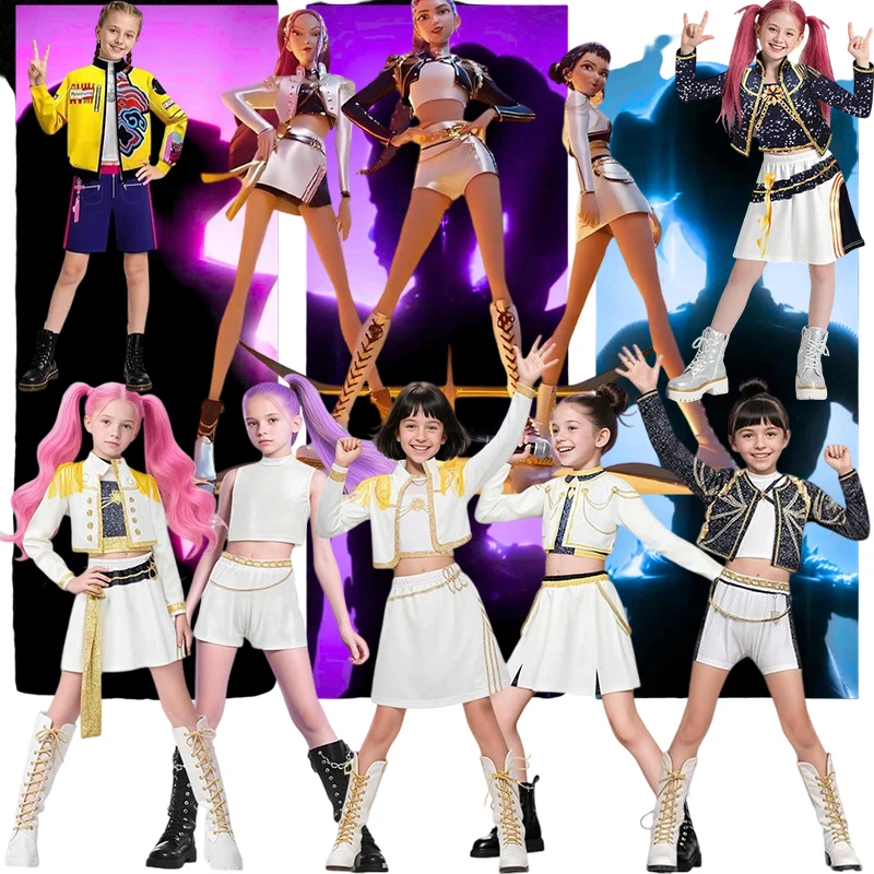 

2025 Movie Rumi Cosplay Costumes Halloween Anime Demon Hunters Zoey Mira Uniform 3D Print Stage Singer Dance Clothes Set