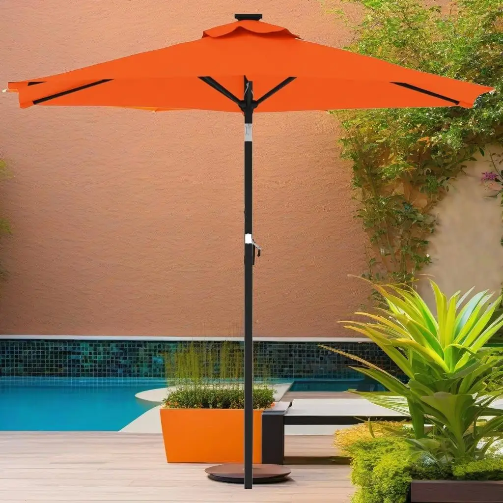 Terracotta Garden Parasol with Steel Pole - 225x225x212 cm Outdoor Umbrella