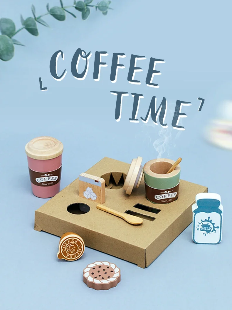 مجموعة قهوة خشبية للأطفال الصغار، ملحقات المطبخ التظاهري، هدية للأطفال في المنزل، ألعاب تعليمية مبكرة