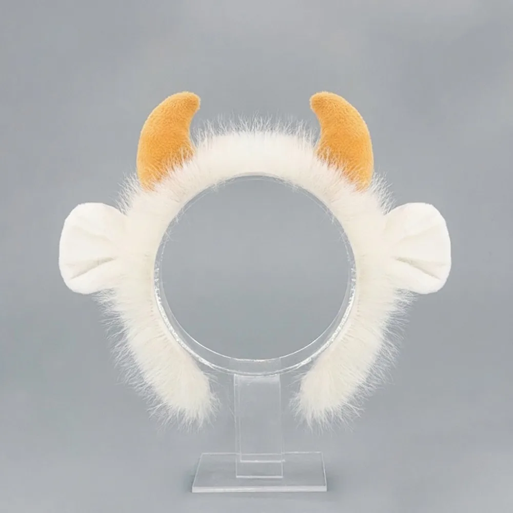 Plush Bull Horn Headband Bull Horns Fursuit Material Animal Headband Headpiece Prop Brown Color Halloween Costume