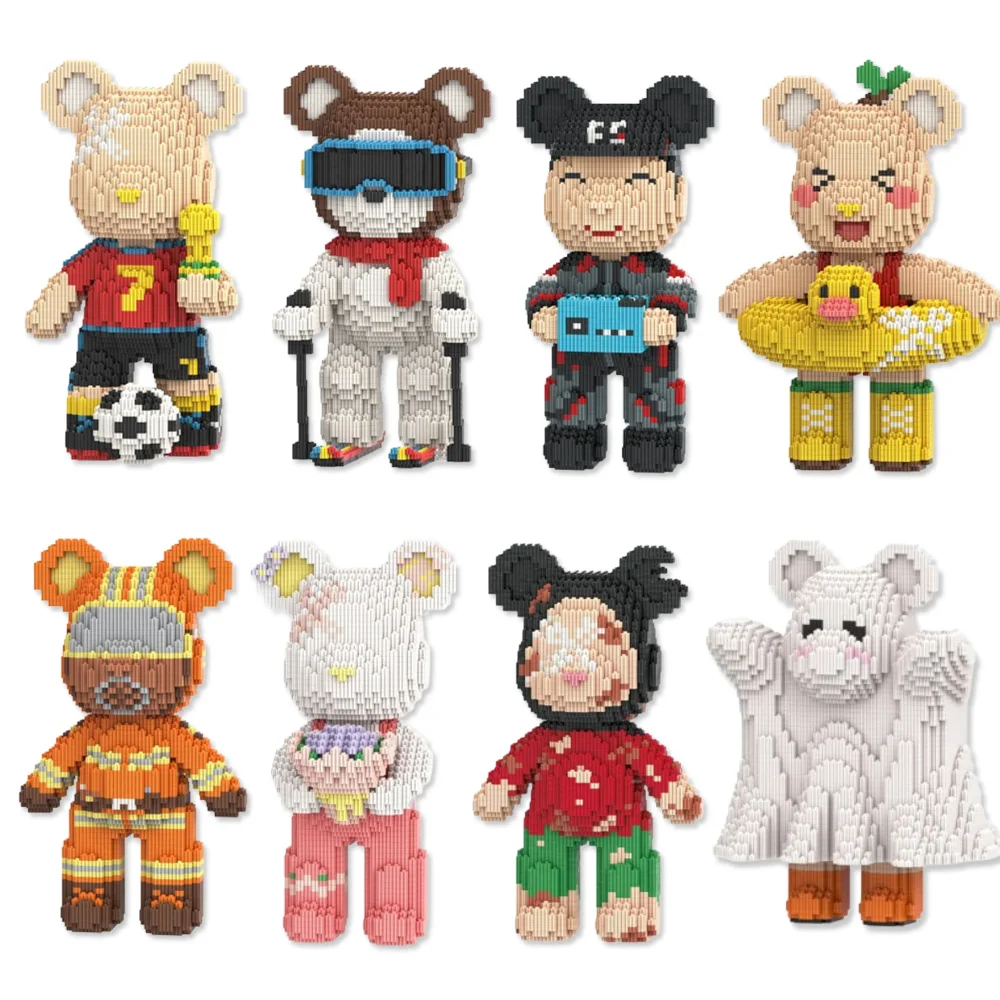 

Football Player Bear Magic Building Block Cartoon Skiing Spirit Bear Figure Model Assembled Bricks Toy For Kids Christmas Gift