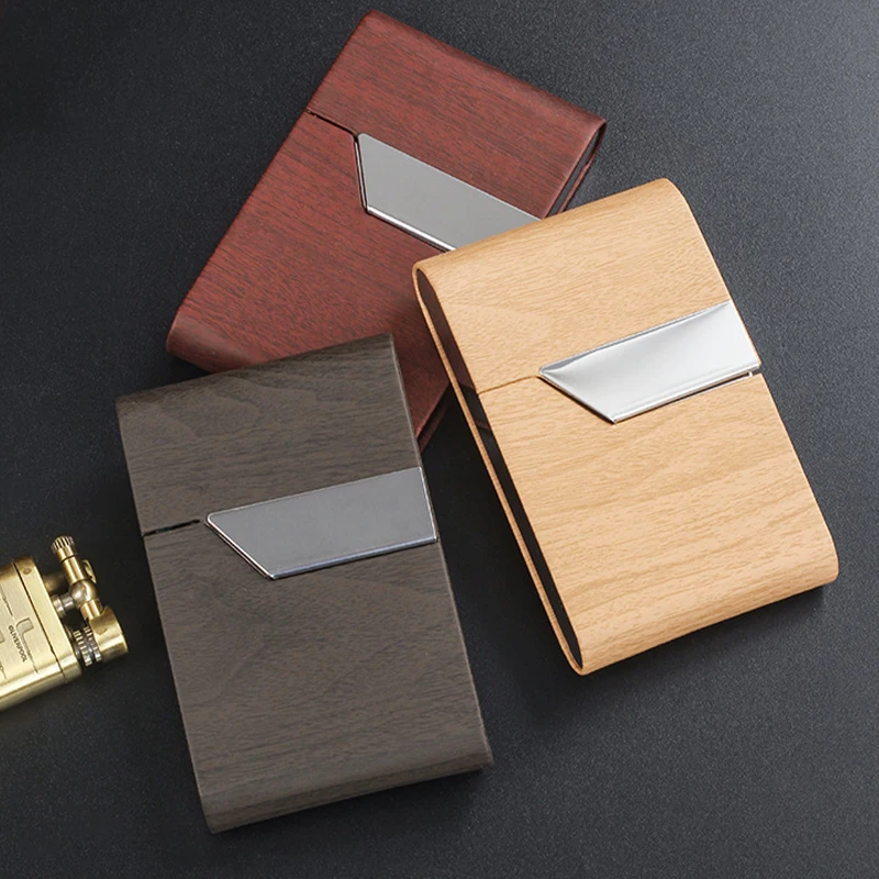 Wood Grain Metal Cigarette Case Luxury Slim Pocket  Cigarette Holder Anti Pressure Premium Card Case Smoking Accessories