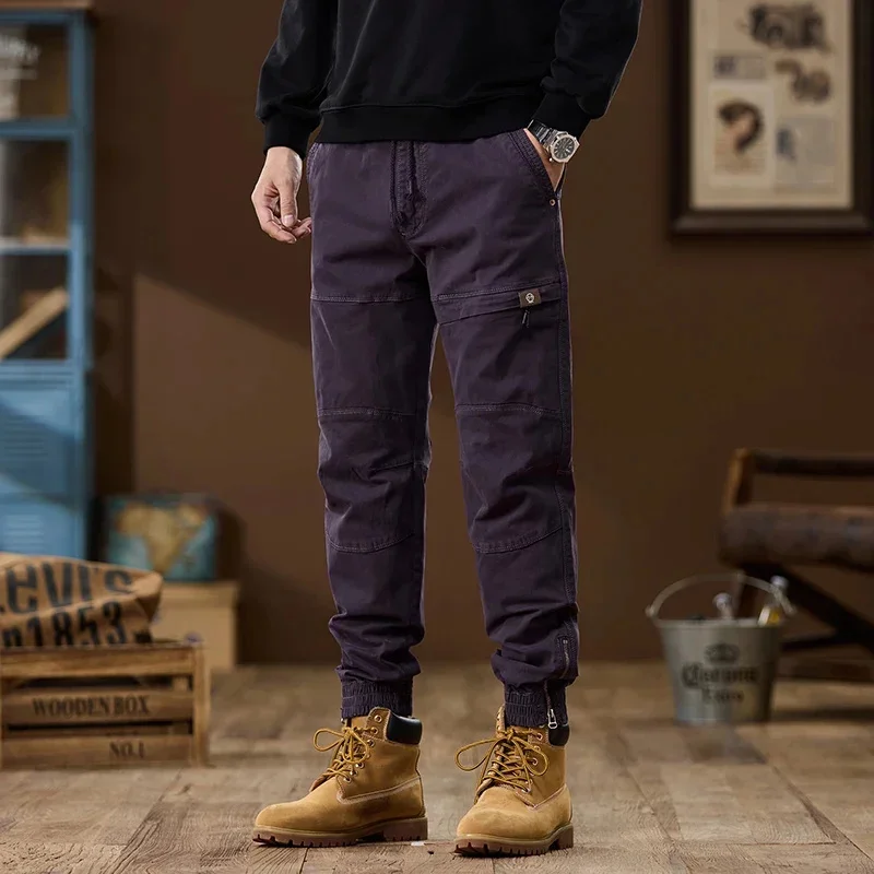 

Осень и зима, новые стираемые американские ретро японские эластичные комбинезоны, мужские модные брендовые свободные повседневные длинные брюки