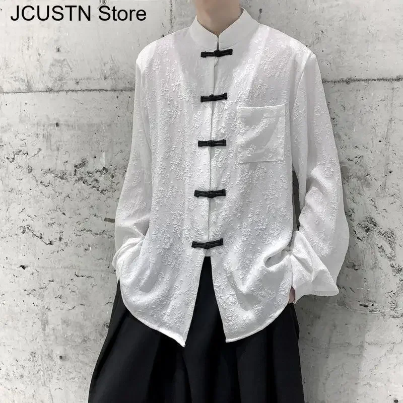 

New Chinese Style Top Tang Clothes Dark Jacket Tradition Chinese Qipao Top Loose Ourwear Men Gothic Male Autumn Thin Coat