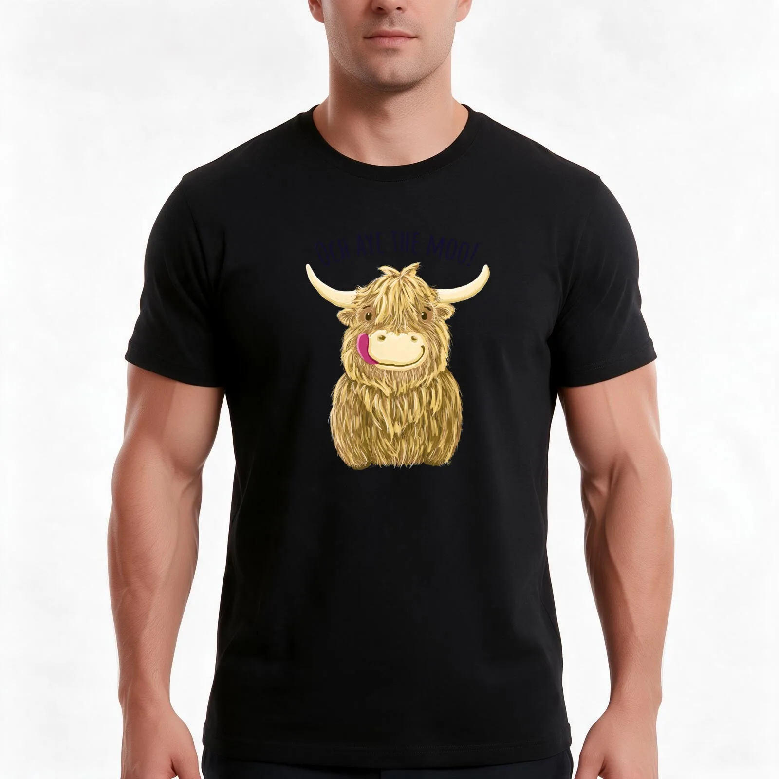 Wee Hamish Scottish Highland Cow Och Aye The Moo! T-Shirt, Summer Casual Cotton Tee, Oversized Streetwear Tops, Unisex Men Women