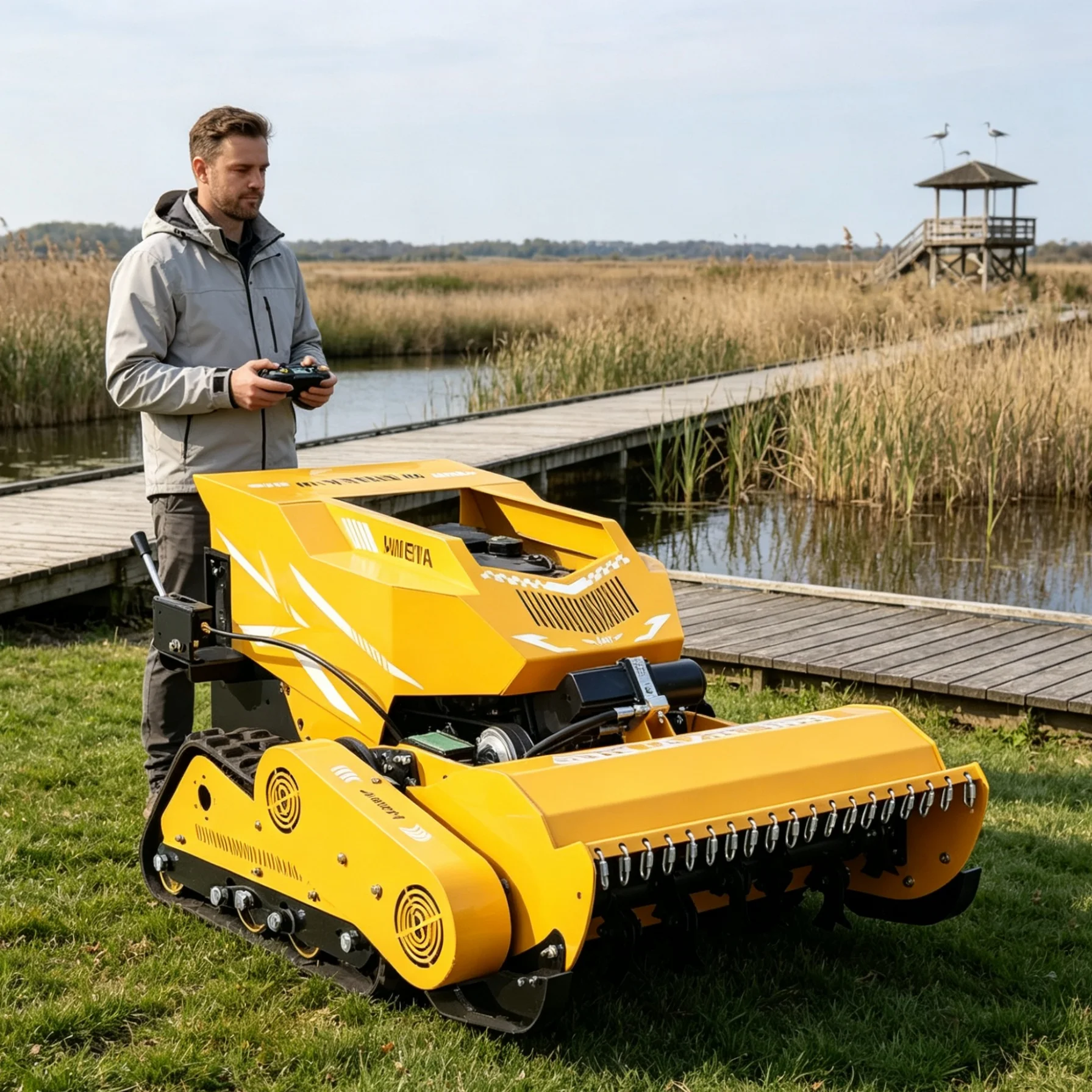 Customized 800SM Wireless Four-stroke Engine Tracked Lawn Mower, Remote Control Self-propelled Zero Turn Mower For Rural Wastela