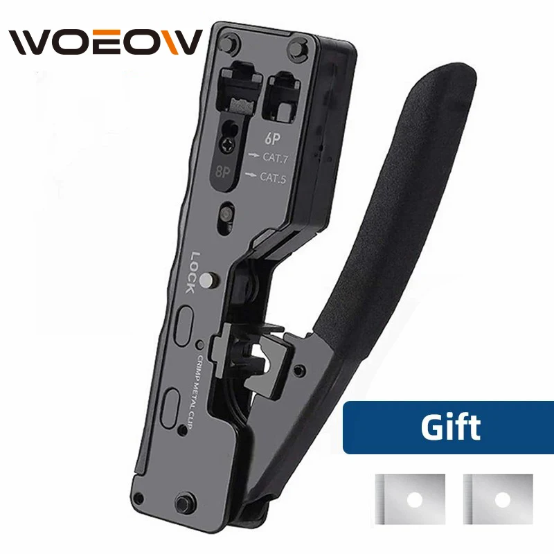 WoeoW RJ45 Crimp Tool Ethernet Crimping Tool Wire Cutter Crimper for Cat7 Cat6a Cat6 Cat5e Pass Through Connectors