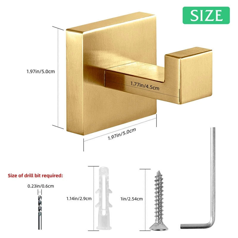 

Towel Hooks Towel Hooks Robe Hook Coat Hook Stainless Steel Heavy Duty Bathrooms Square Hooks Wall Mounted for Bathroom 2 Pack