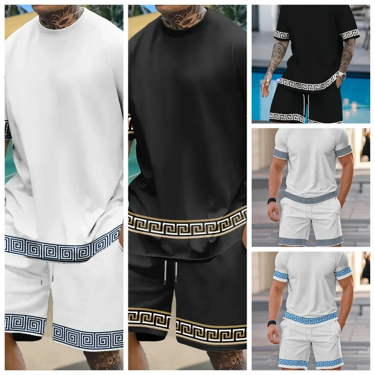 

Summer Hot Selling Men's 3D Printed Polyester Short Sleeved Shorts Set, Fashionable Casual Breathable Set, Daily Wear