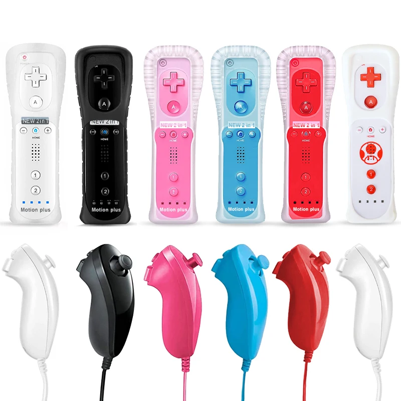 Manette de jeu 2 en 1 pour Nintendo Wii Dahchuck, avec Motion Plus intégré, sans fil, avec étui en silicone et capteur de mouvement