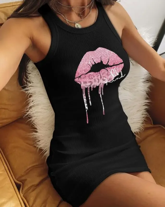 CPSYMYM Damen-Kleid, Frühling, Leopardenmuster, ärmellos, lässig, Rundhalsausschnitt, figurbetont, tägliches Mini-Tankkleid