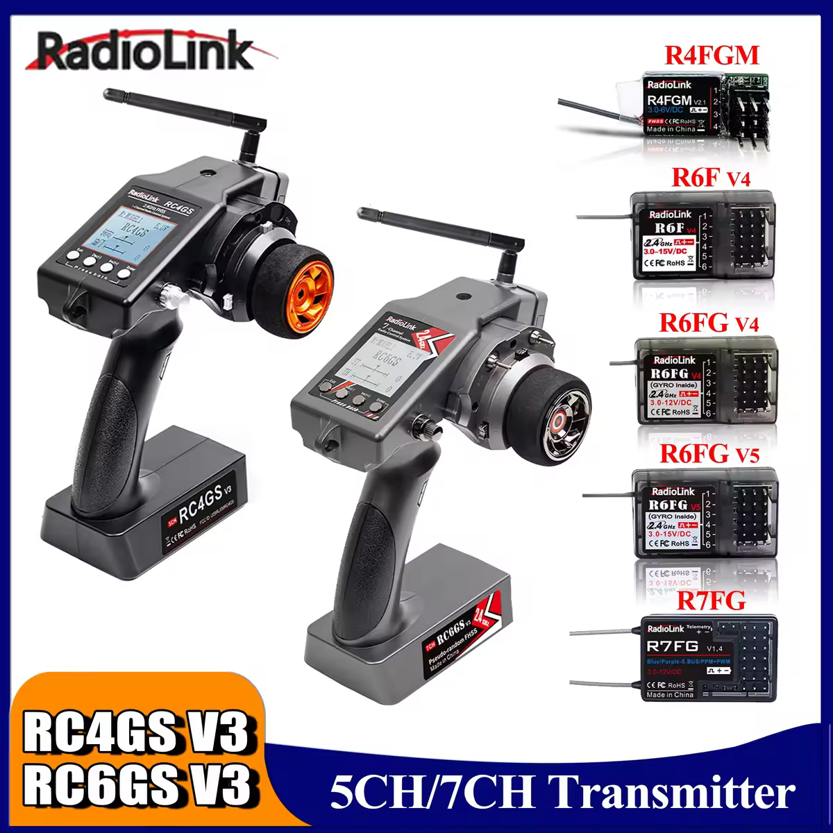 RadioLink-Émetteur et récepteur gyroscopique RC4GS, RC6GS, V3, 5CH, 7CH, 2.4G, R4FGM, R6F, R6FG, R7FG, pour voiture RC, bateau, modèle de véhicule