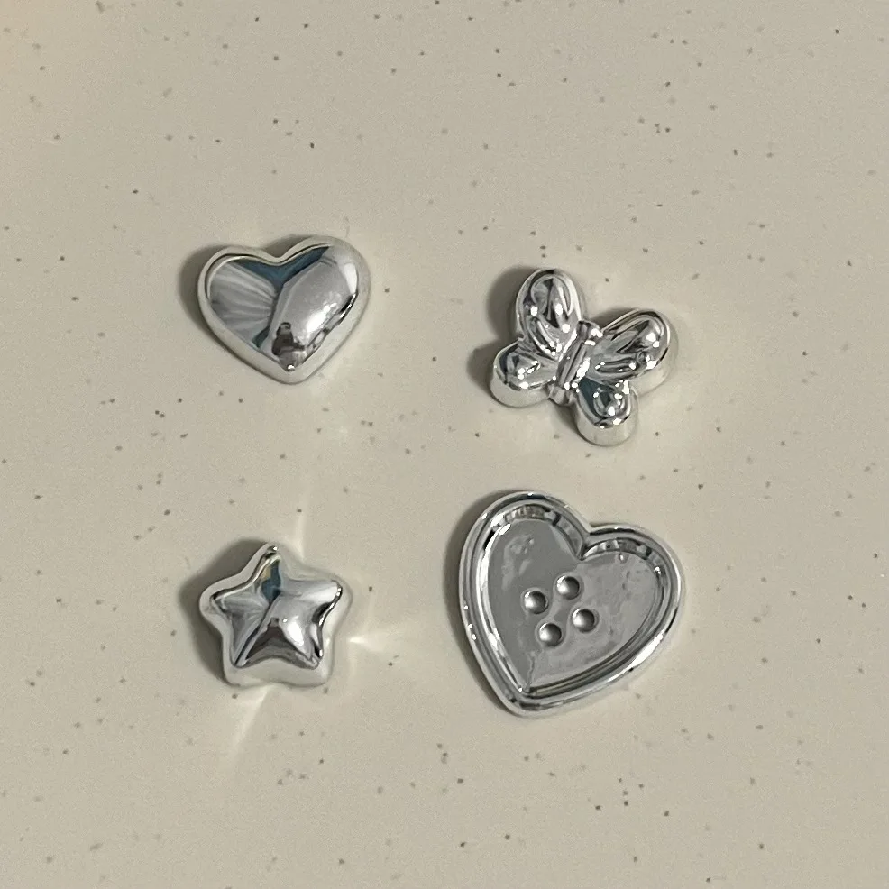 Mininstants Silver Love Bow Star Cartoon Series Cabochons, résine de dessin animé, bricolage, matériaux d'artisanat, fabrication de bijoux, breloques, 5 pièces