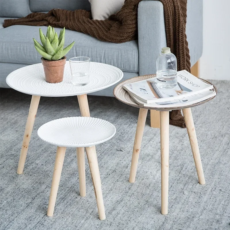 Creative Round Nordic Wood Coffee Table Bed Sofa Side Table Tea Fruit Snack Service Plate Tray Small Desk Living Room Furniture