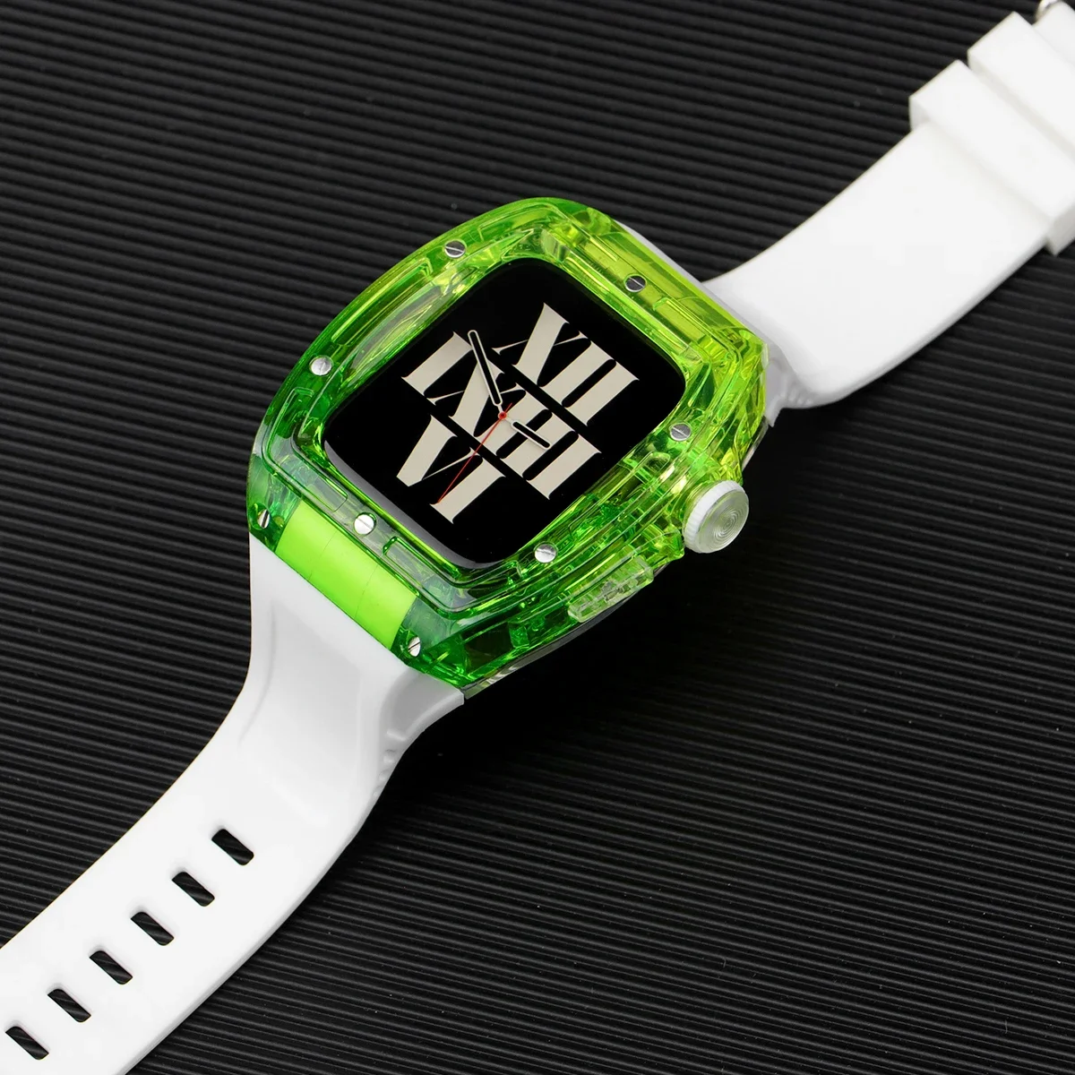 مجموعة تعديل حافظة شفافة لساعة أبل الترا 49 مللي متر غطاء جليدي لساعة iWatch 9 8 7 45 مللي متر 6 5 4 SE 44 مللي متر حزام سيليكون