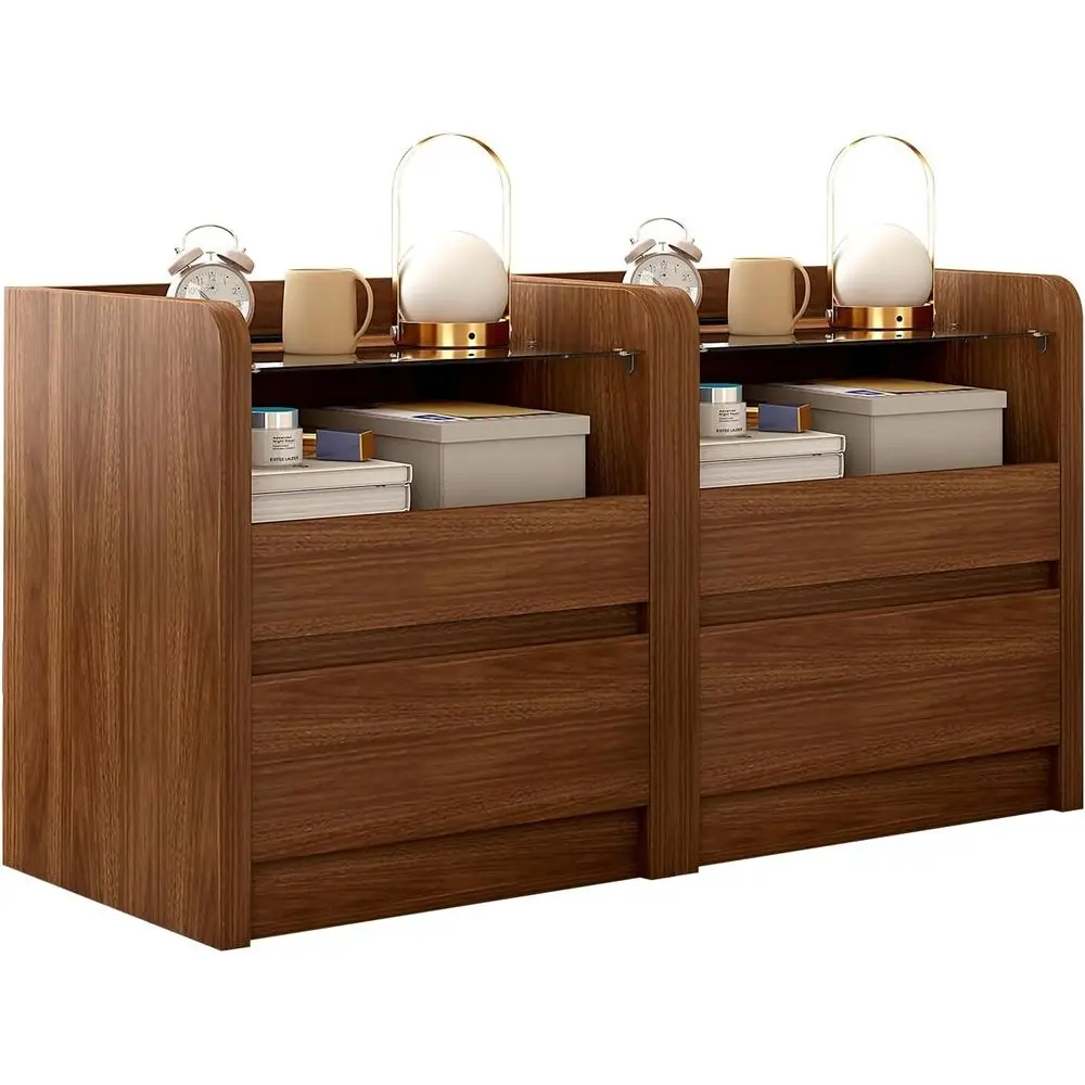 

Set of 2 20 Inch Wide Nightstands with Charging Station, Round Edge & Reinforced Panel for Bedroom or Dorm