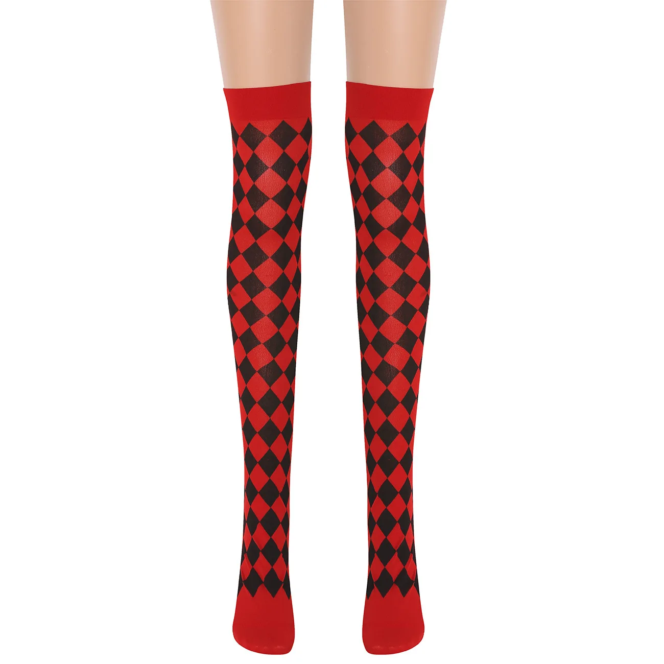 Halloween Red Black Argyle Stockings Harlequin Pattern Over-Knee Socks Women Party Cosplay Accessories Makeup Ball Stockings