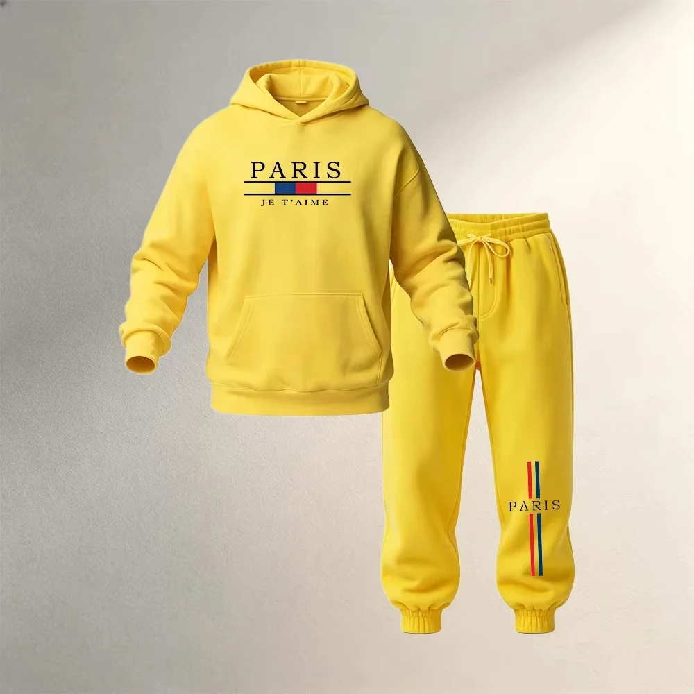 Men's Tracksuit Fashion Casual Hooded Sweatshirts Sweatpants Outdoors Sports Jogging Clothing Autumn Winter Single Hoodie Pants - view 5