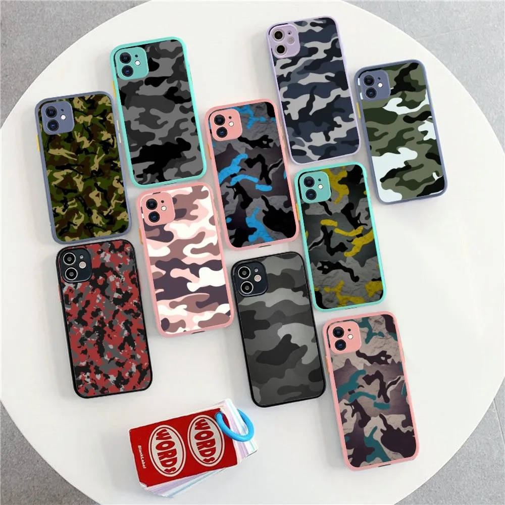 Camouflage  For iPhone 14 X XR XS 7 8 Plus 11 12 13 pro MAX 13mini Matte Shockproof Case