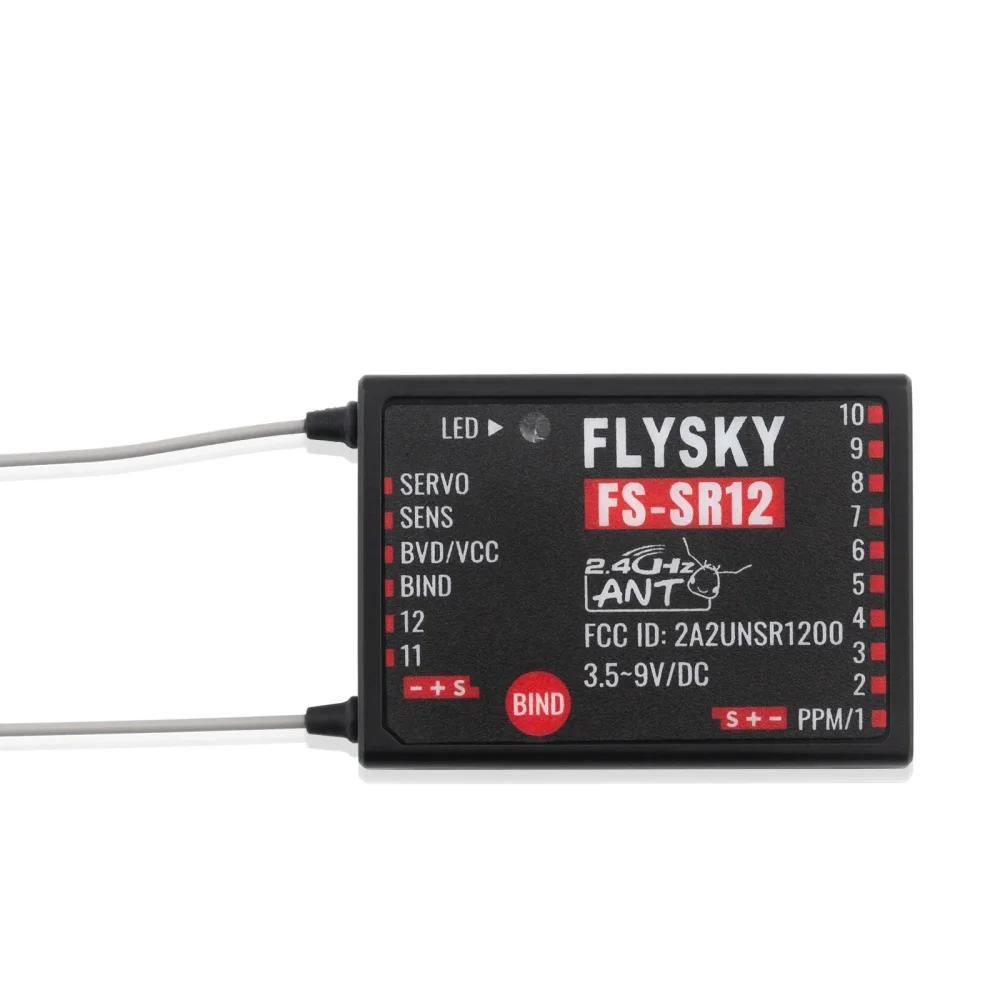 FLYSKY FS-SR12 12 kanalen 2.4G ontvanger dubbele antenne voor RC vaste vleugel auto boot robot model speelgoed ANT protocol zender FS-ST8