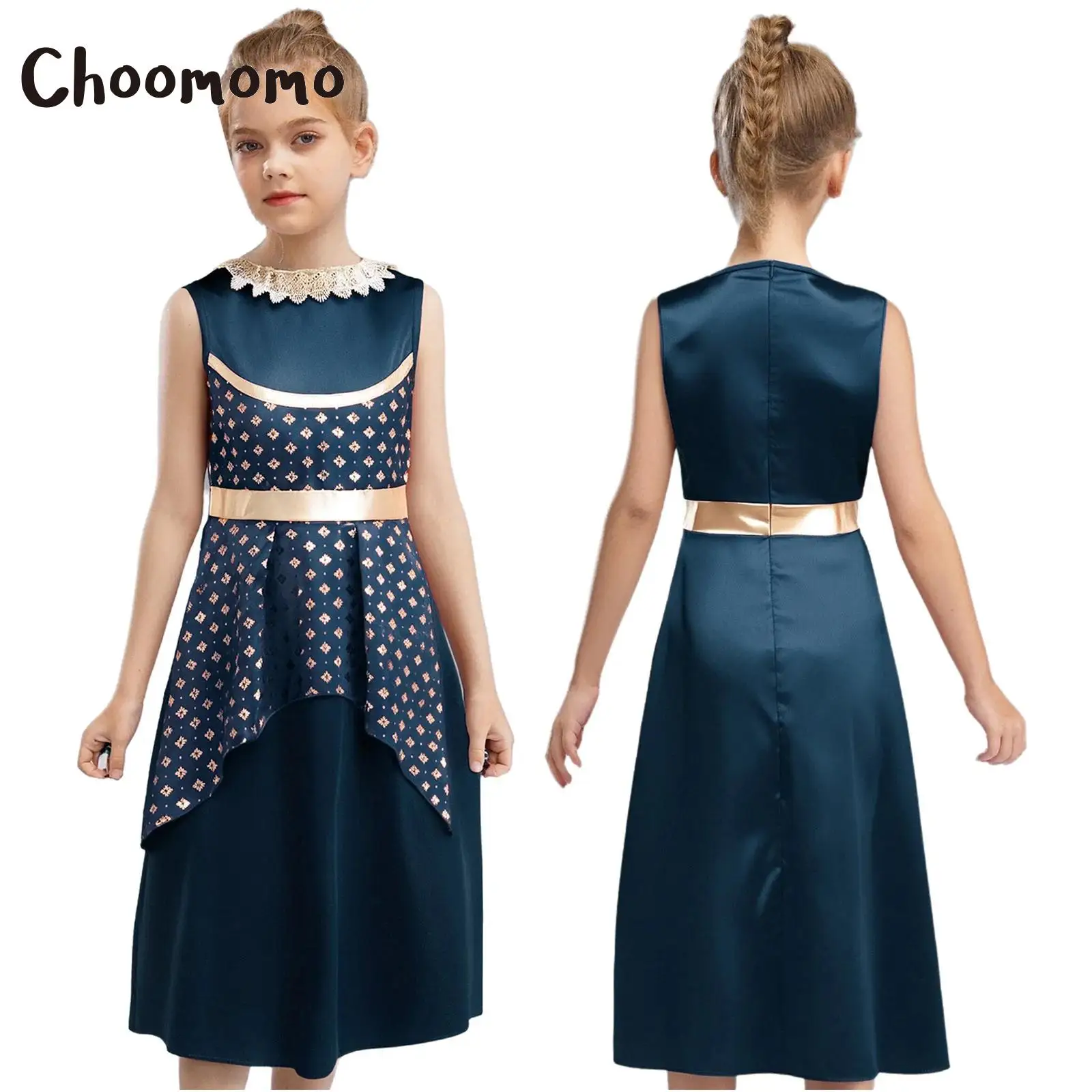 

Kids Girls Arabian Princess Dress High Waist Cosplay Roleplay Dress Graphic Print Satin Dress Halloween Festival Party Dress Up