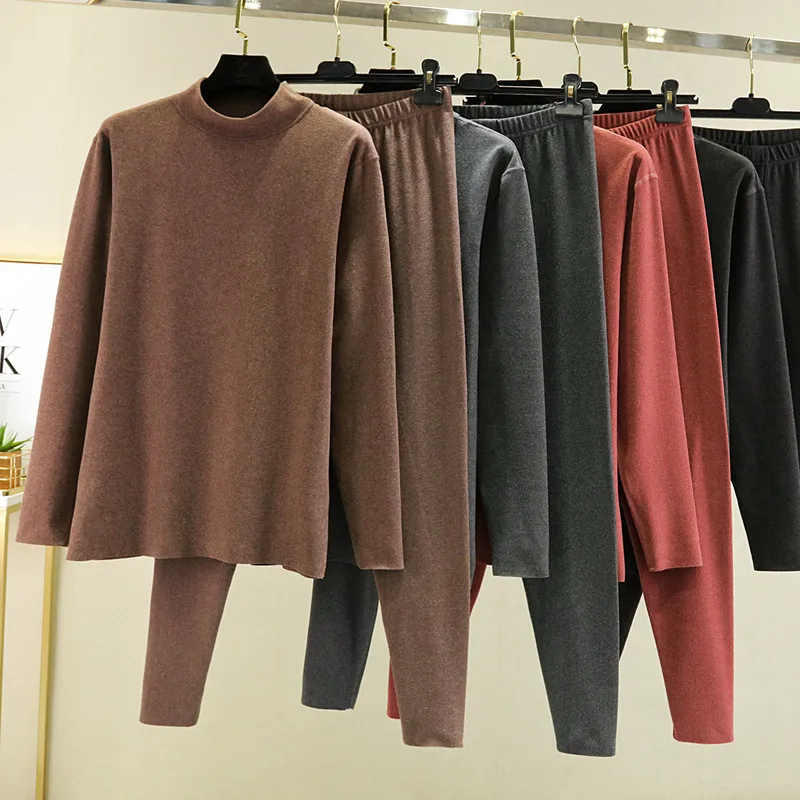 Thickened Fleece Warmth Underwear Set for Men Autumn Winter Dervo Double-sided Brushed Seamless Large Size Home Clothes