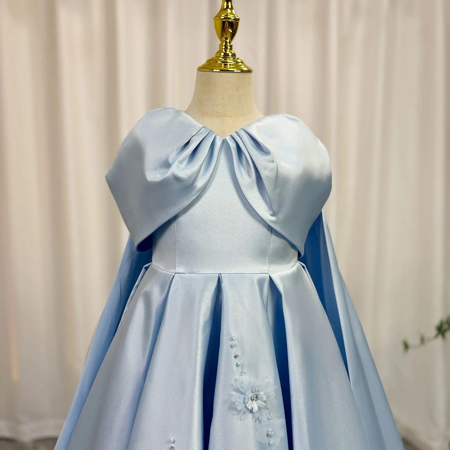 Jill Wish Luxury Blue Dubai Girl Dress Beaded Crystal Arabic Princess Kids Wedding Birthday Party Ball Gown Communion 2025 J379