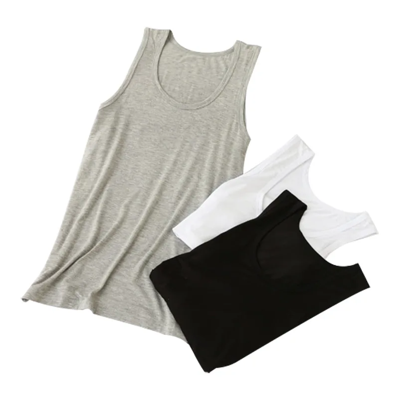 Summer Thin Homewear Round Neck Sleep Tops Solid Color Home Clothes Casual Loose Nightwear Men Sleeveless Modal Sleepwear