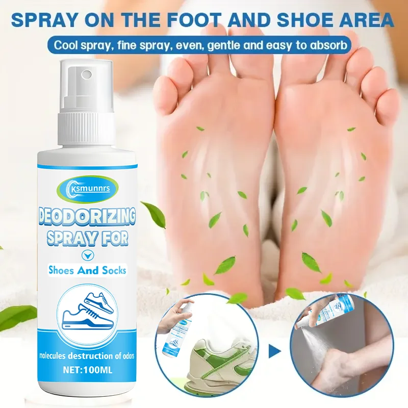 Desodorante en Aerosol para Zapatos y Calcetines de Efecto Rápido, 3.38oz, Verde Menta Natural, Larga Duración, Eliminador de Olores, Botella de PVC