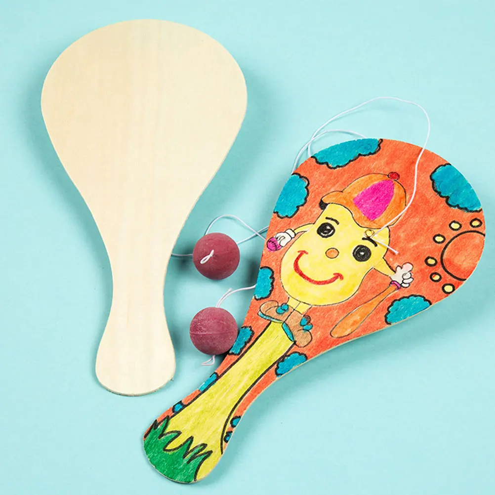 

10 Pcs Hand Painted Wooden Racket Kids DIY Toys Material Birthday Parties Family Activities Coloring Patterns Easy
