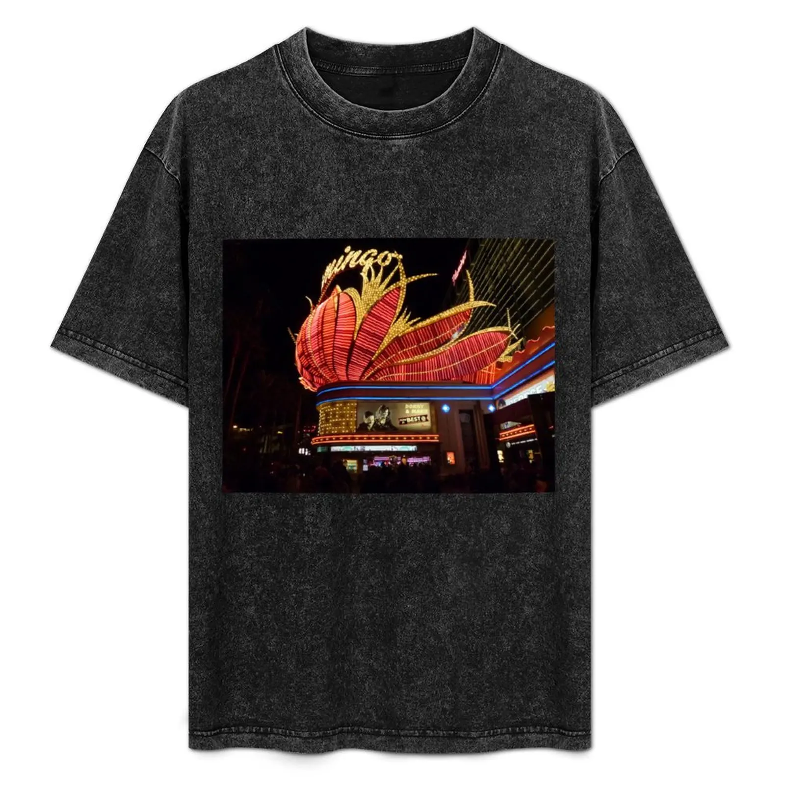

Las Vegas, The Flamingo at night. T-Shirt Basic Short Sleeve Cotton Blend T-Shirt