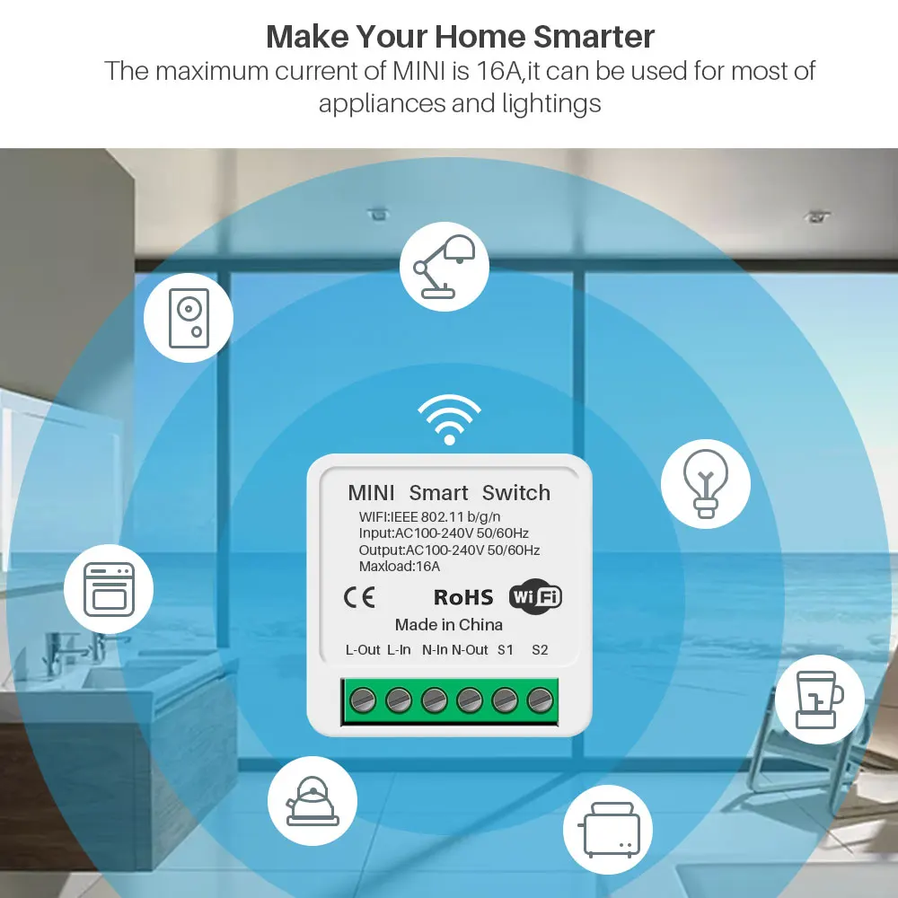 eWeLink 16A Mini DIY Wifi Smart Switch Support Two-way Control Smart Home Otomasi Bekerja Alexa Google Assistant Remote Control