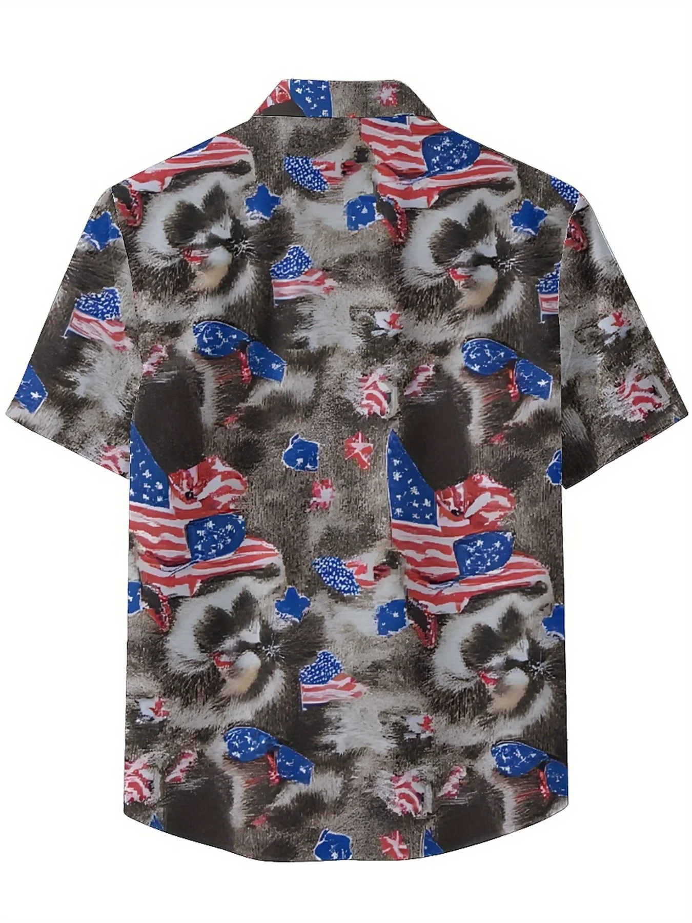 Kemeja Hawaii Ukuran Besar Pria Pola Bendera Amerika dan Rakun, Atasan Kasual Musim Panas, Cocok untuk Pesta Luar Ruangan, Pakaian Jalanan