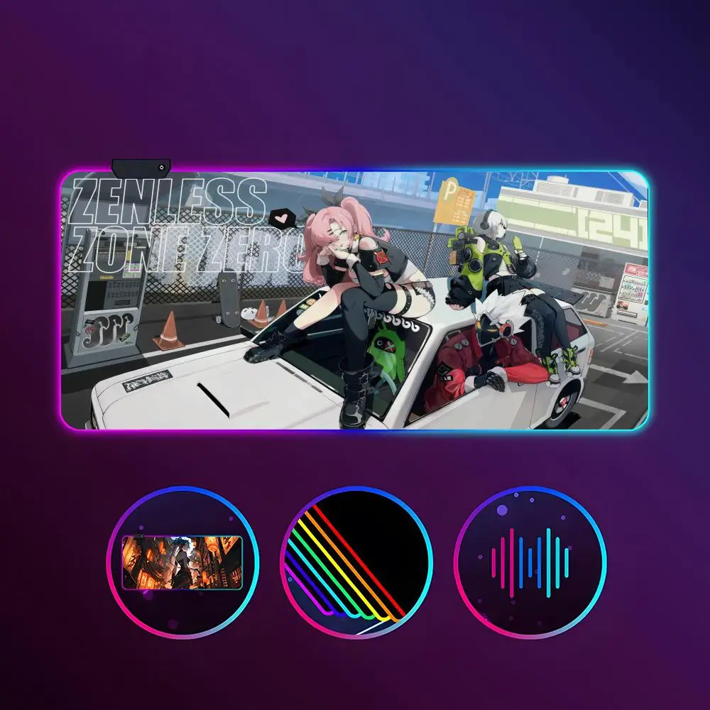 

Коврик для мыши Zenless Zone Zero RGB светящийся 900X400 мм большой настольный коврик Нескользящий очень большой игровой офисный коврик для мыши
