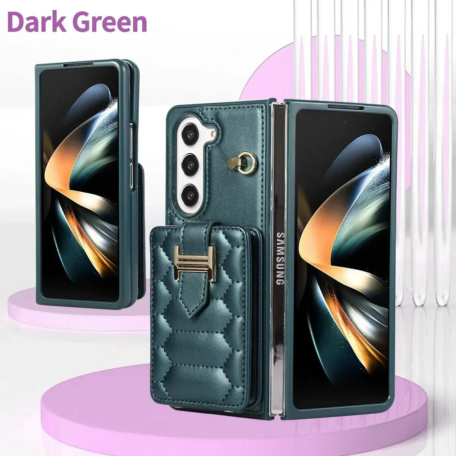 

Card Holder Phone Case For Samsung Galaxy Z Fold 5 4 3 Case Classic Style Diamond Cross Body Drop-Resistant Z Fold3 Fold4 Cover