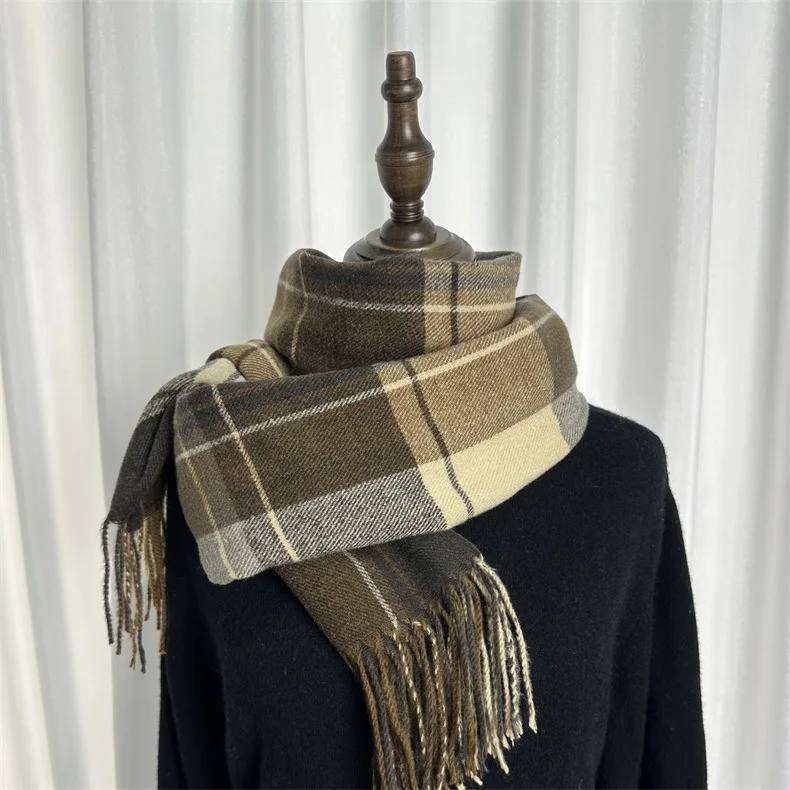 

Double-Sided Plaid Knitted Tassel Scarf Women, Autumn and Winter Versatile Thickened Warm Neck Warmer, Student Outerwear Wh259