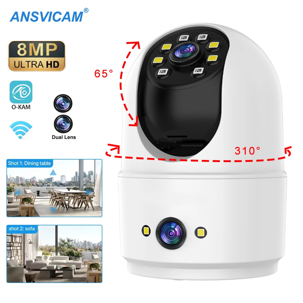 

8 МП Wi-Fi IP-камера для умного дома с двумя объективами, функцией видеоняни, цветным ночным видением, автоматическим отслеживанием человека и видеонаблюдением
