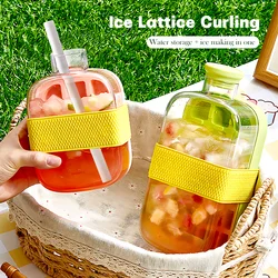 Ice Cube Tray With Lid Portable Puck Making Water Bottle Silicone Ice Cube Tray For Freezer With Straw Cable Tie Mold No Spill