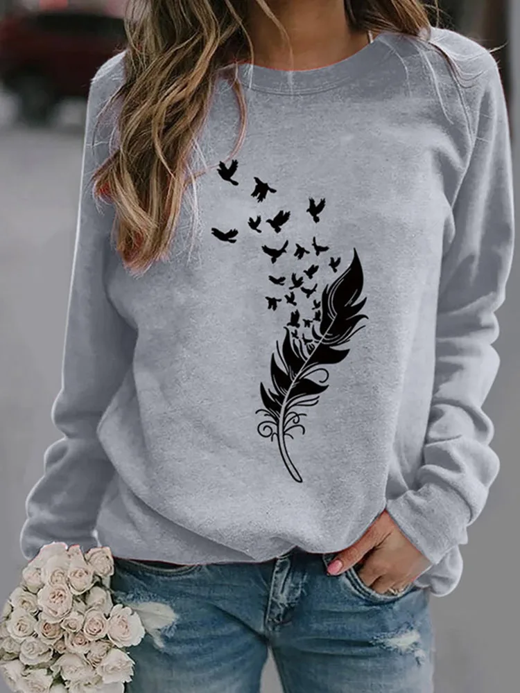 Women Fashion Winter Womens Casual Long Sleeve Tops Ladies Print Sweatshirt high quality materials