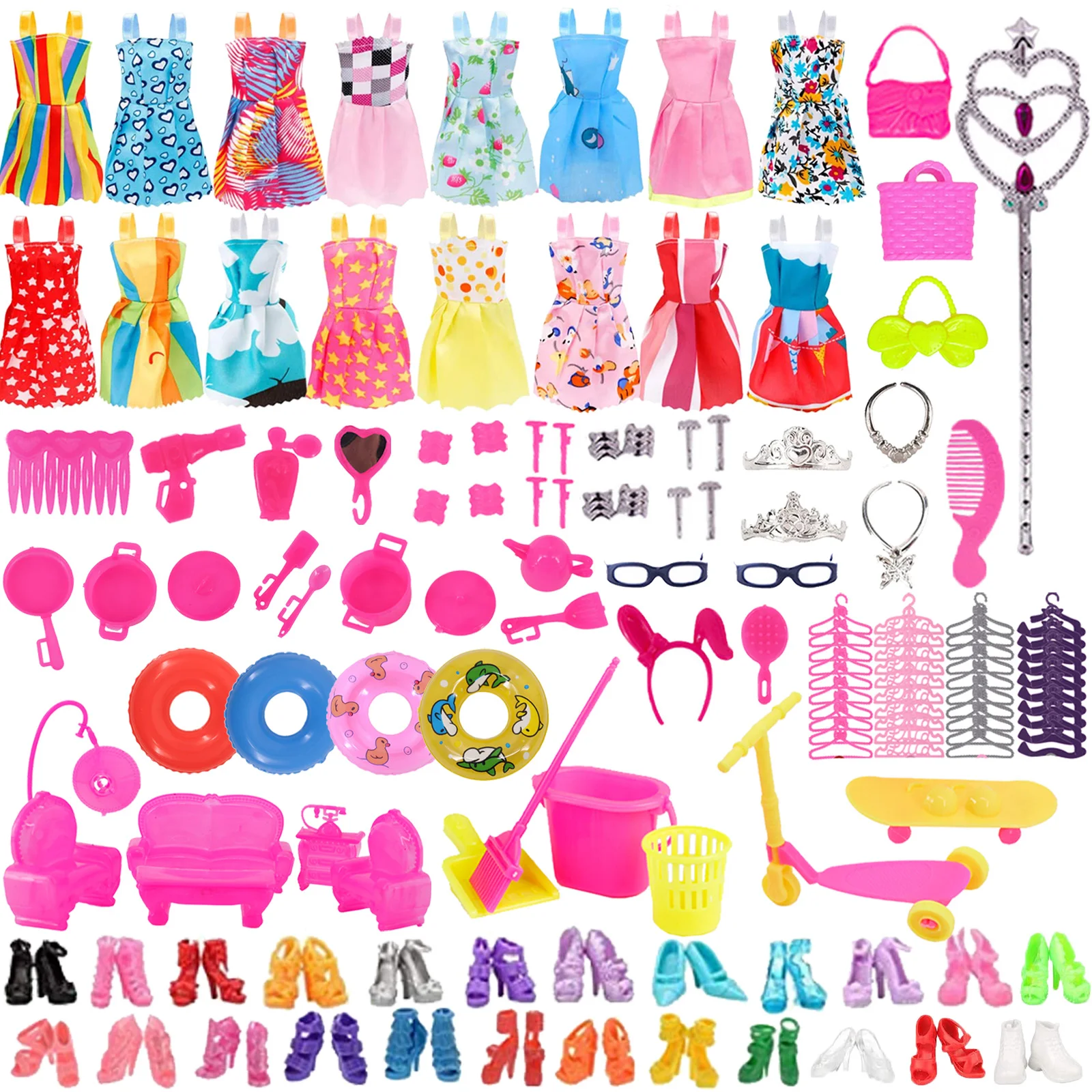 40Pcs/Set Barbies Doll Clothes Swimsuits Bikini Accessories for Barbie Doll Shoes Boots Skateboard For Barbie Doll Accessories