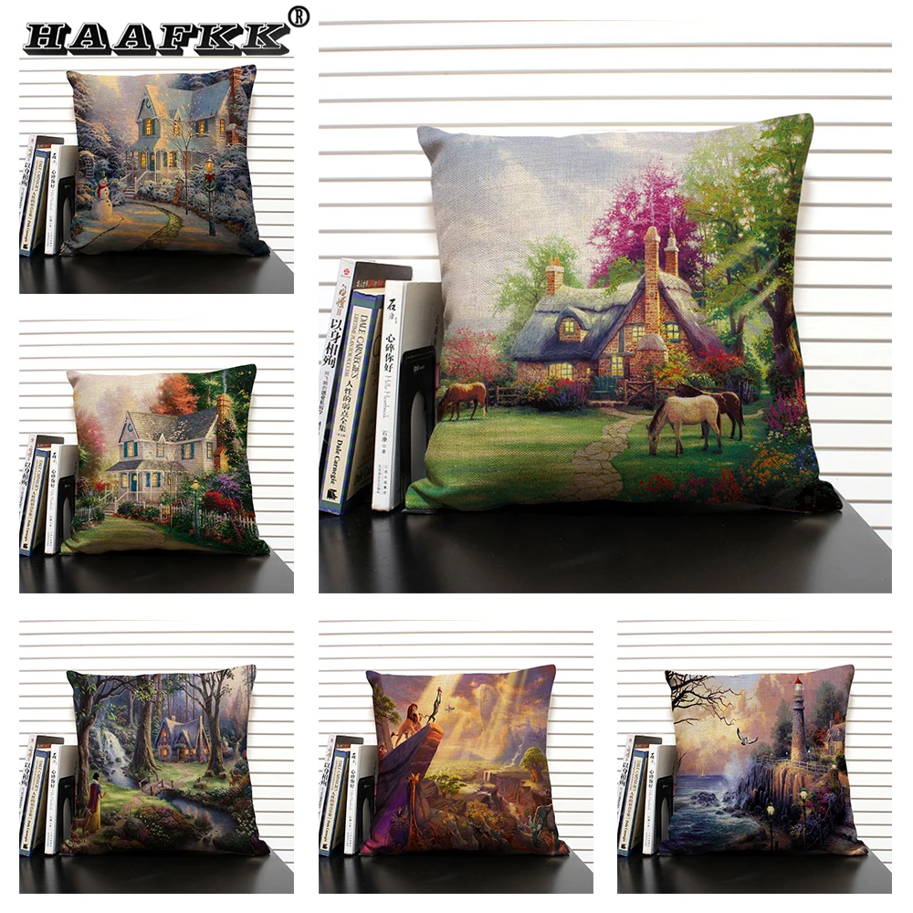 

Pastoral Style Art Oil Painting Cushion Cover Beautiful Fairy Tale World Decorative Pillow Case Living Room Sofa Pillowcase